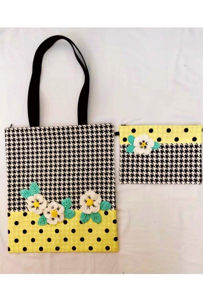 Happy Threads Women's Tote Bag With Pouch Combo(Yellow)